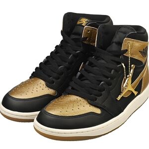 Air Jordan 1 Retro Nike High-Top Sneakers Size 10 Black White Gold